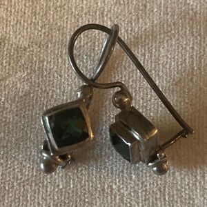 Dark green tourmaline sterling silver earrings
